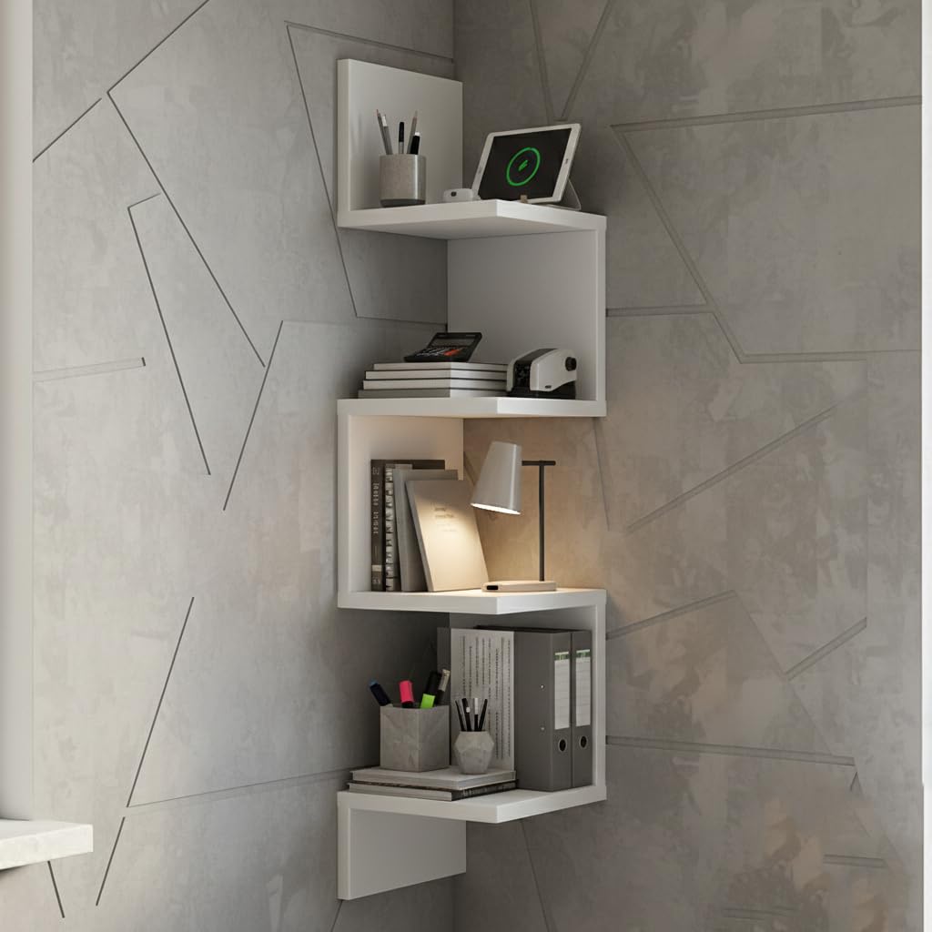 KELAN Prateleira De Canto Livros Nicho Mdf Branco Decoração (Branco)