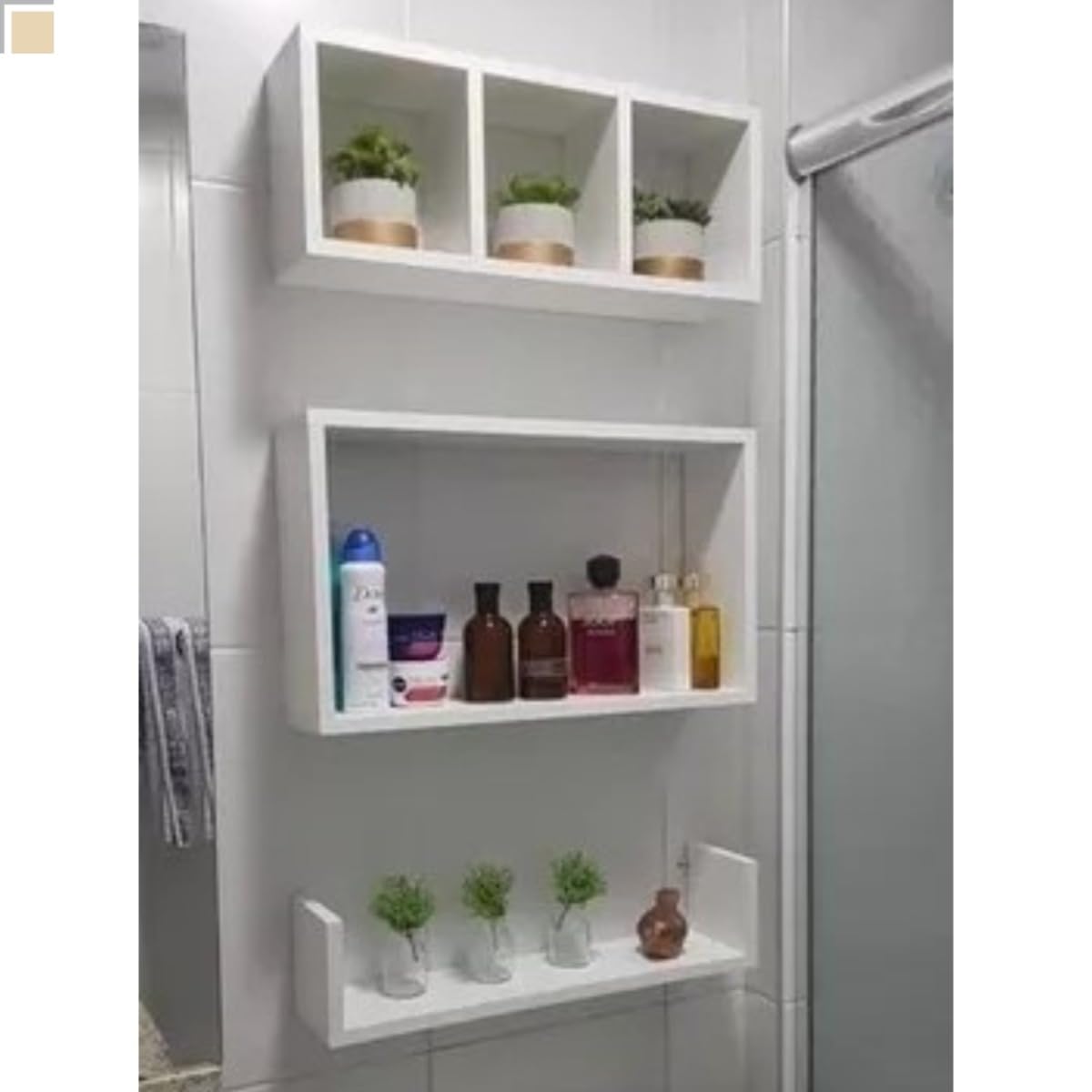 Nicho Mdf Para Banheiro Quarto Montado Só Instalar 3 Peças (Branco)