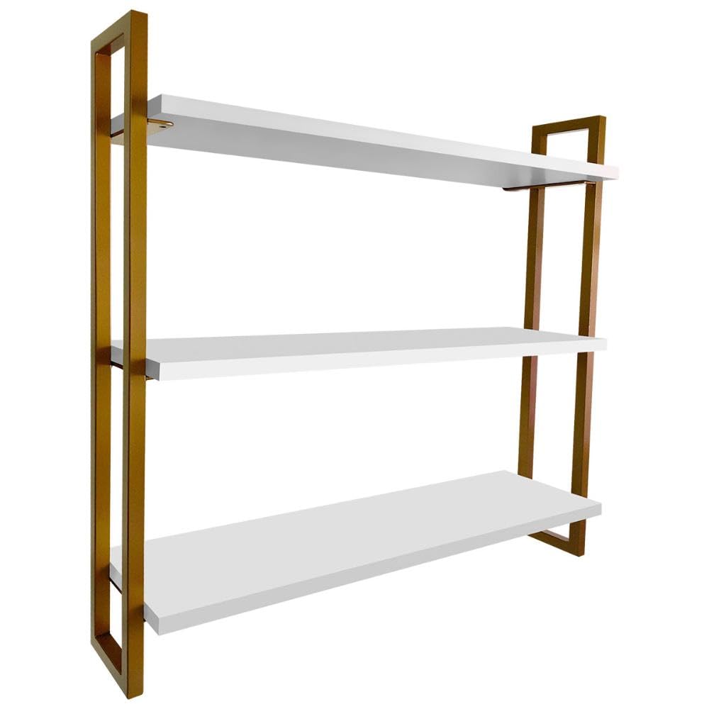 Loja da Isa Nicho Prateleira Tripla de Parede Isla Industrial - Dourado/branco