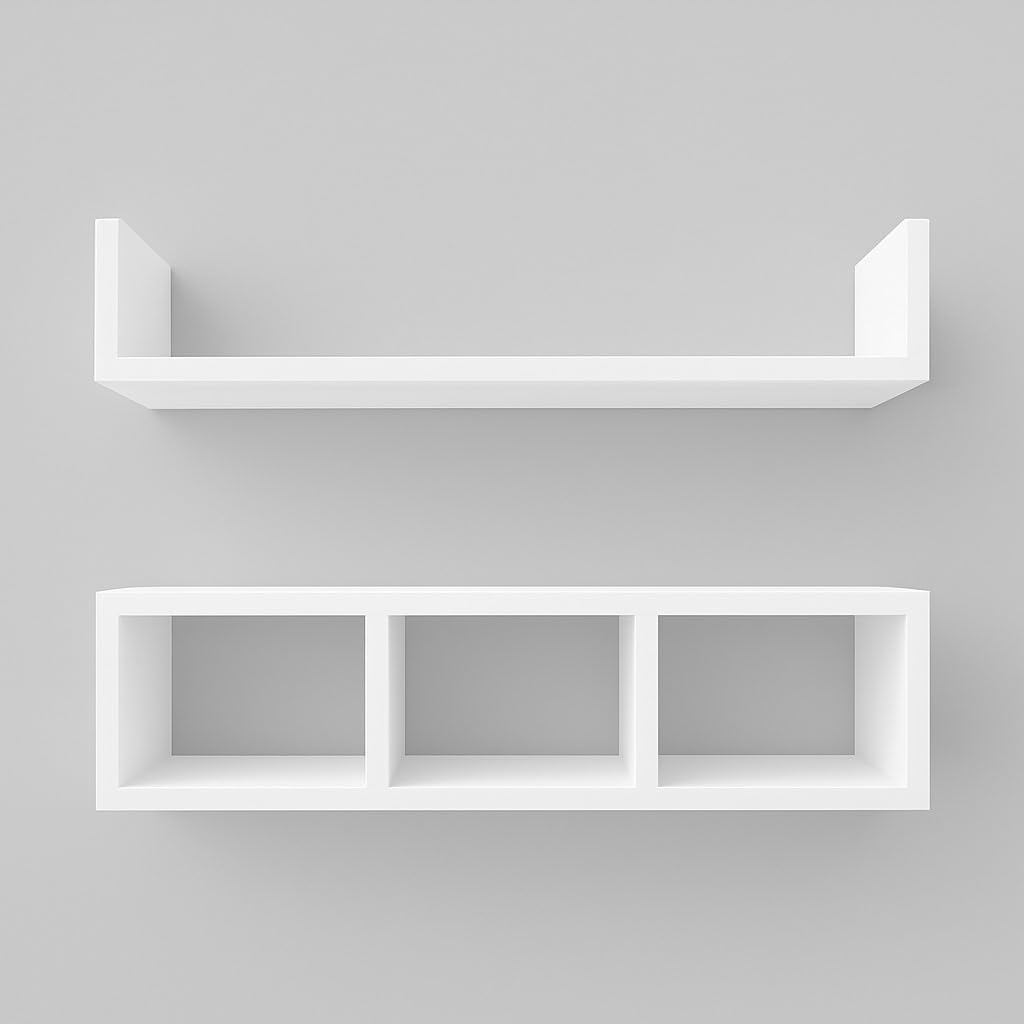 Kit Nichos de Parede Madeira MDF Moderno Prateleira Organizadora Decorativa - Sala, Escritório, Casa (Branco)