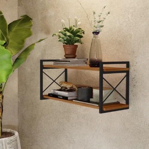 Utibom Prateleira de Parede Suspensa Nicho Estilo Industrial com 2 Prateleiras Moderno