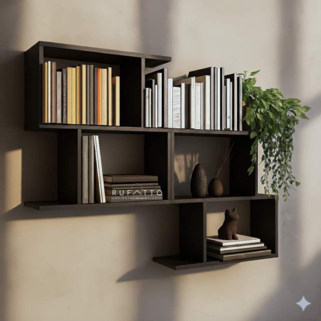 RUFATTO Kit 2 Nichos Zig Zag MDF 15mm Preto TX | Estante de Livros e Prateleira Decorativa de Parede 60cm