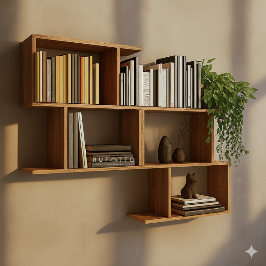 RUFATTO Kit 2 Nichos Zig MDF 15mm amadeirado Freijo| Estante de Livros e Prateleira Decorativa Parede 60cm