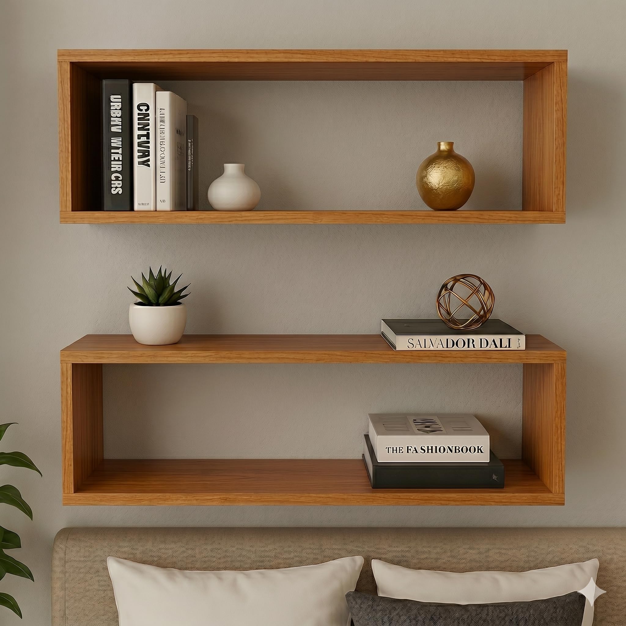 Kit 2 Nichos MDF 50x30x12 Organizador Decorativo Suspenso Já Montado + Kit Instalação (louro freijo)