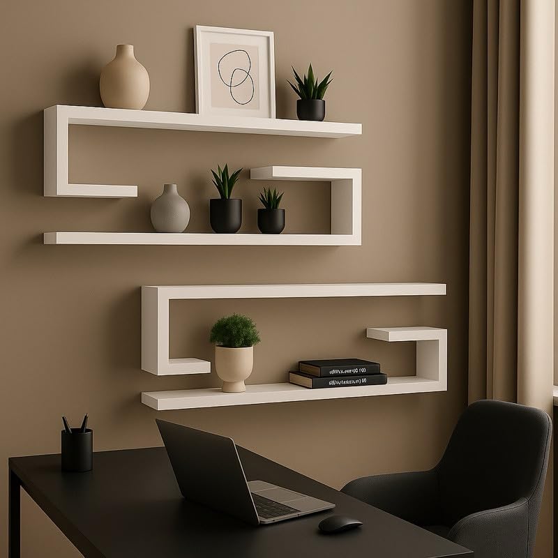 Conjunto Nichos para Sala e Escritório, Nicho Decorativo Minimalista de Parede para Livros e Decoração(Kit J Nicho Branco,2 Unidades)