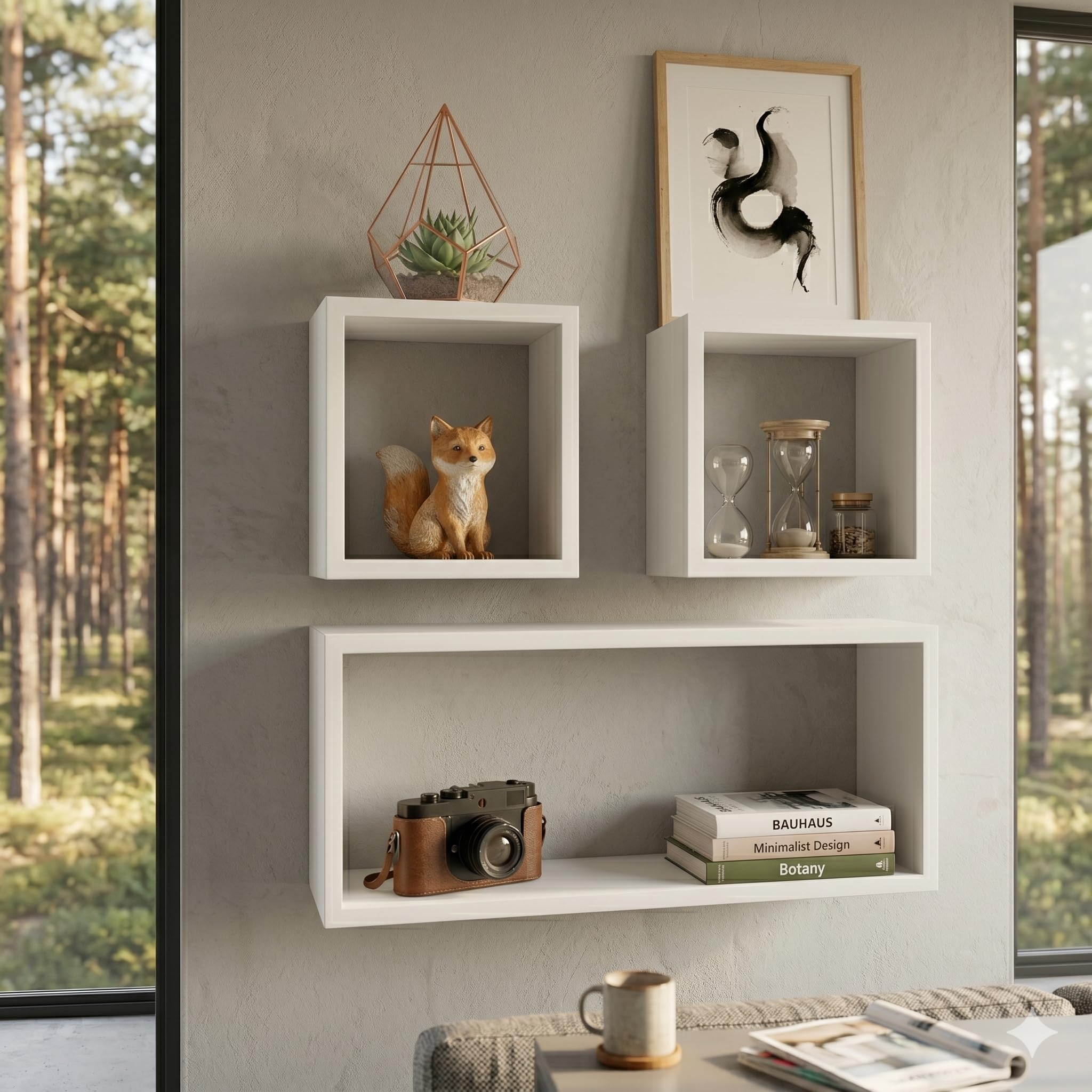 Kit 3 Nichos Branco Fosco Modular Moderno 50x25 e 20x20 Sala Quarto Decoração Casa Cozinha Banheiro