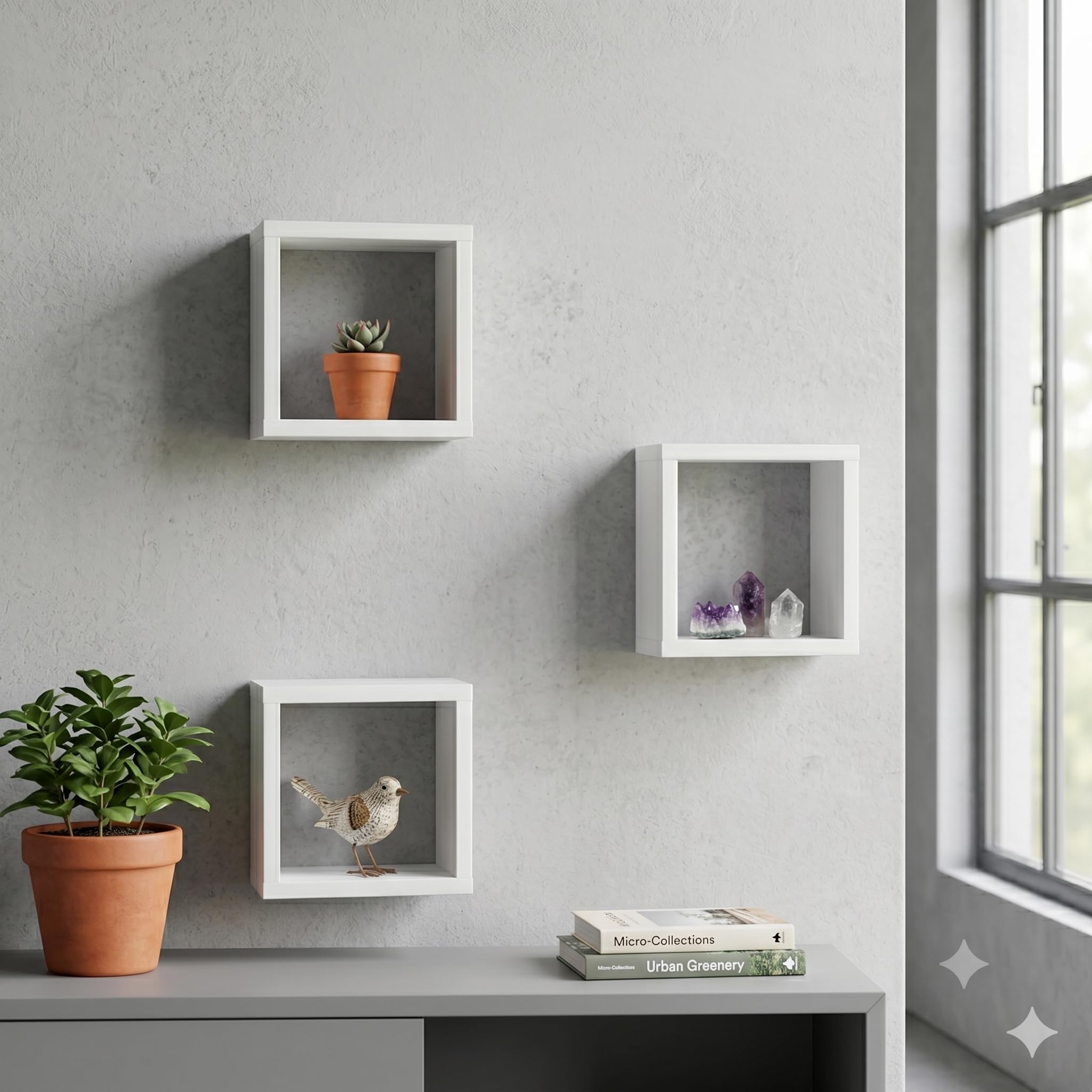 Kit 3 Nichos Quadrados Branco 20x20x10cm para Parede | Acabamento Fosco, Inclui Kit de Instalação, Espessura de 1,5cm, Suporta até 5kg, Estilo Clássico Modular