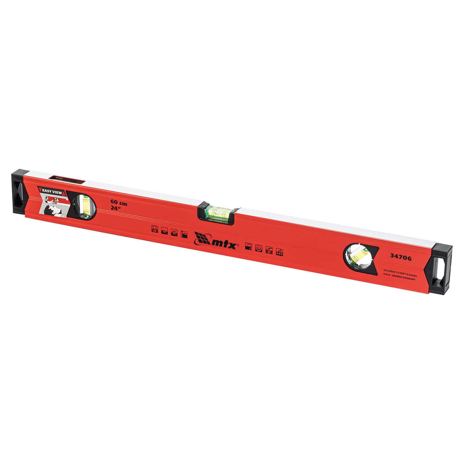 Mtx Nivel De Aluminio Pol. 24 600 Mm 3 Bolhas 1 Bolha Com Espelho