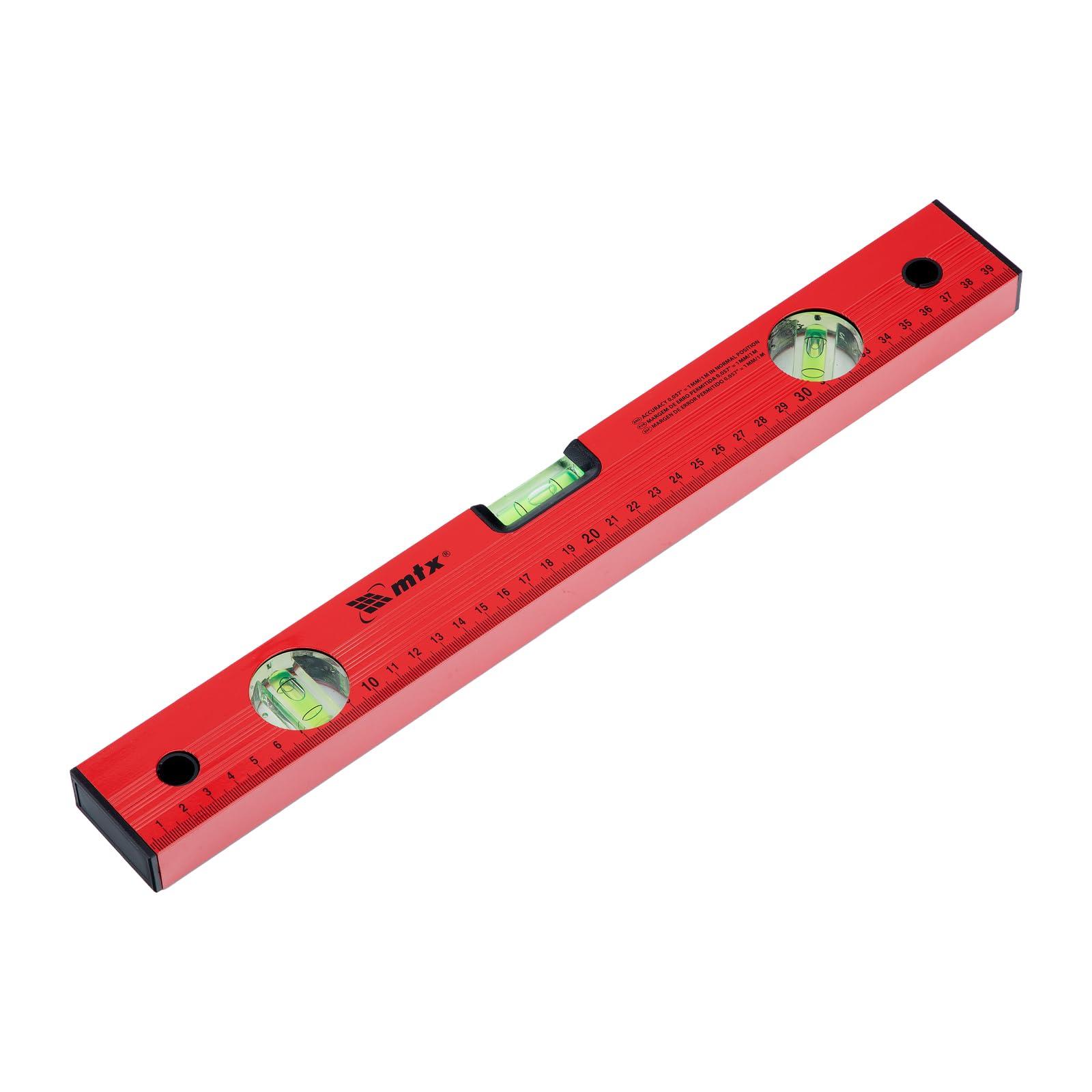 MTX Nível de Alumínio 400 mm (16") com 3 Bolhas e Régua Integrada – Precisão Vertical, Horizontal e 45°