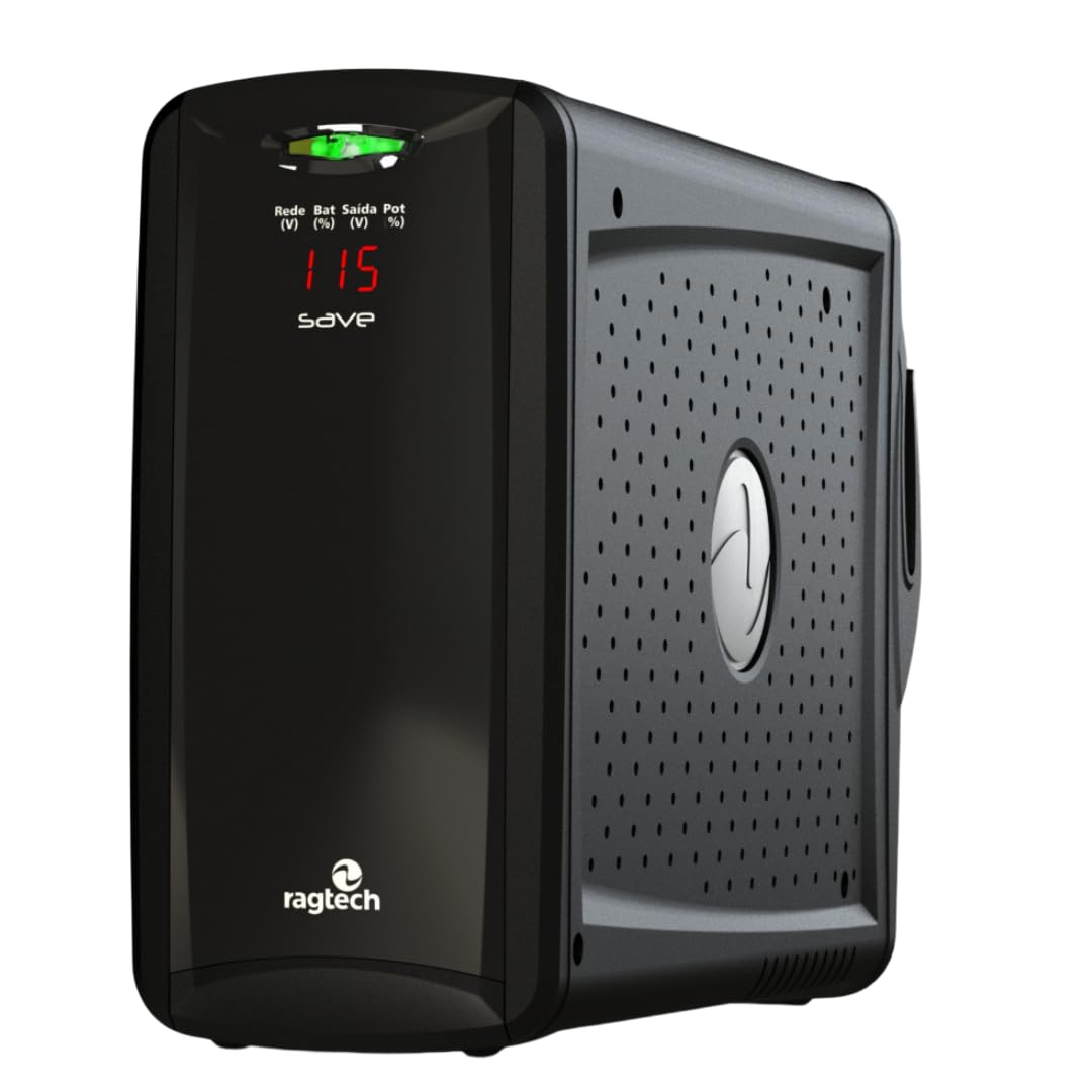 RAGTECH – Nobreak New Save Digital NSV 600 (Com Display Digital) – 600VA/300W – 1 bateria 12V/7Ah – Bivolt – 6 tomadas – Modelo 4134
