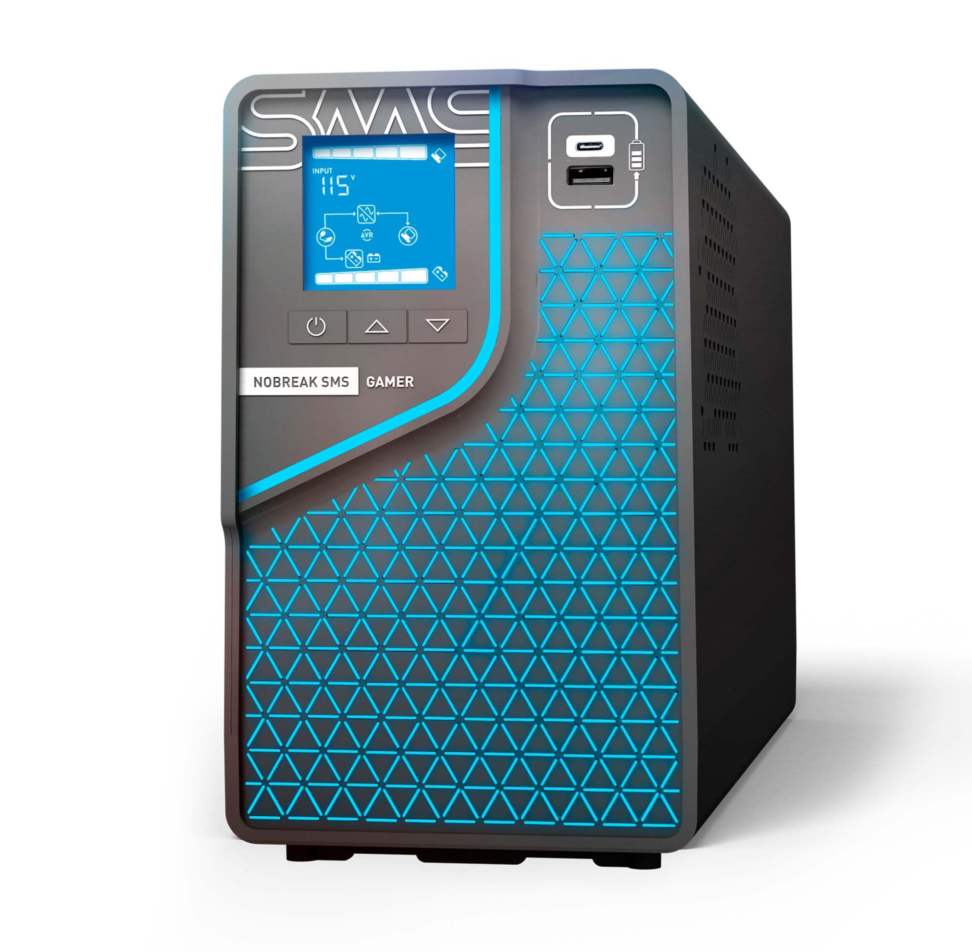 Nobreak SMS Gamer 1500VA Bivolt | Onda Senoidal Pura | Display LCD | Wi Fi PowerView | RGB | USB A e C | 6 Tomadas 10A | 2 Tomadas 20A | Expansão de Autonomia