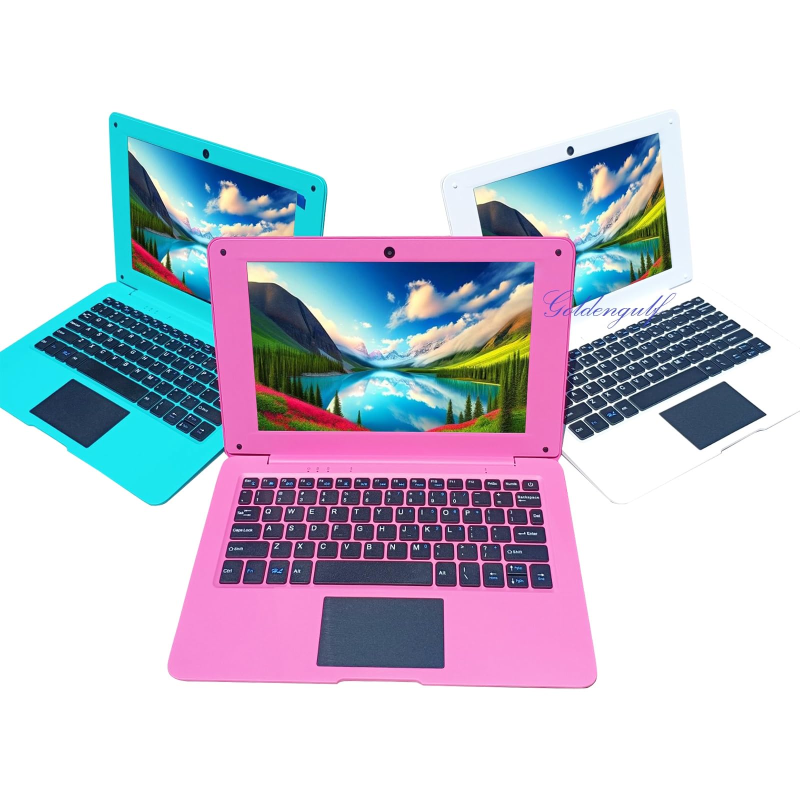 Laptop Mini Quad Core de 10 polegadas alimentado por Android 12 Netbook 64 GB pequeno computador com webcam WiFi, Bluetooth, mouse carregador incluído, adequado para crianças e estudantes, 4 opções de