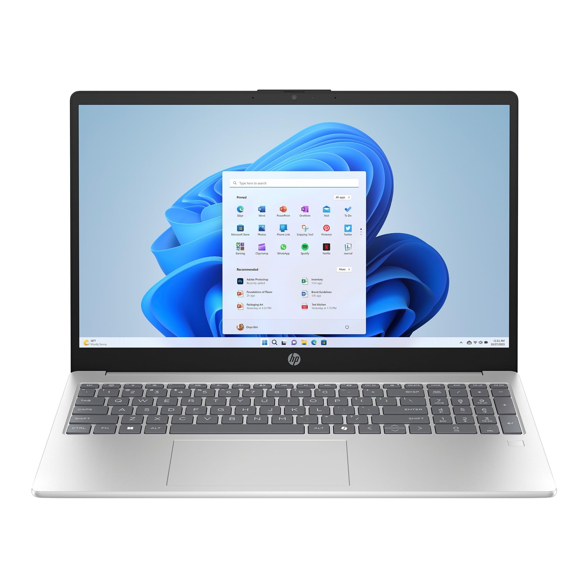 HP Laptop com tela LED FHD IPS fd-0133wm de 15,6 polegadas, processador Intel Core i3- N305, 8 GB de RAM, SSD de 256 GB, webcam, HDMI, Wi-Fi, Windows 11 Home, prata natural, leitor de impressões