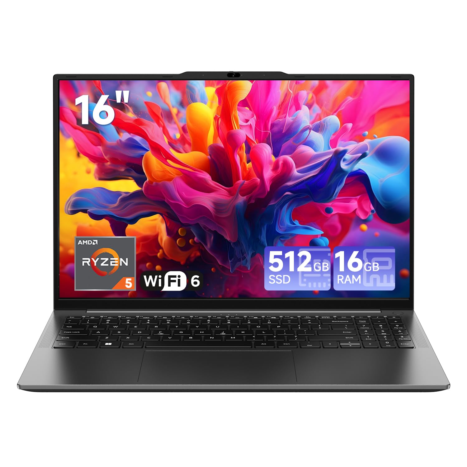 CHUWI Laptop para jogos de 16 polegadas, AMD Ryzen 5 (Beat i7-1355U), 16 GB RAM SSD de 512 GB | Tela IPS 2K, teclado retroiluminado, 74,1 Wh, WiFi6, BT 5.2, saída 4K a 60 Hz, tipo C, laptops para estudantes de negócios
