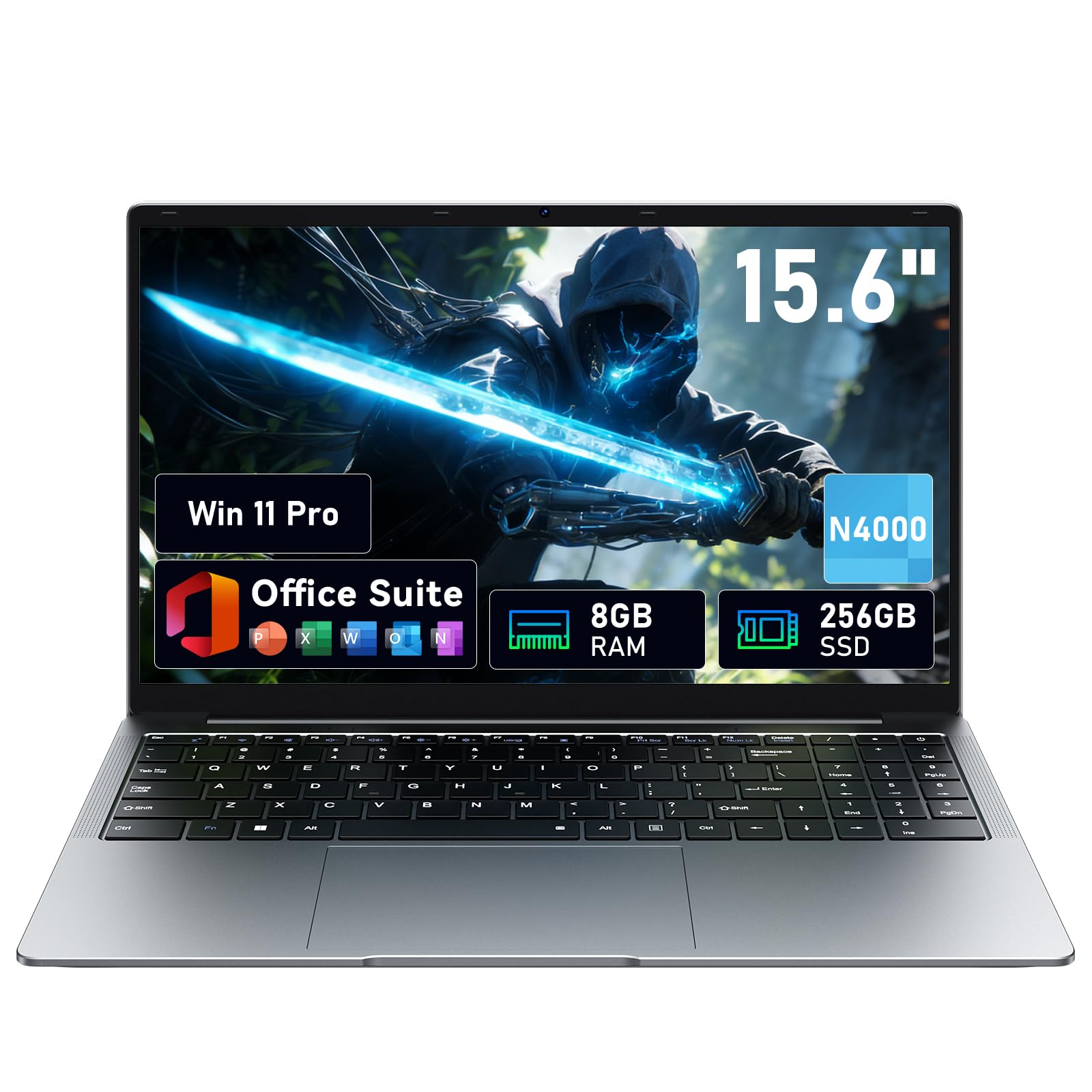 Notebook 15,6" com Win 11 Pro, Laptops com 8 GB de RAM, SSD de 256 GB, Office 365, Tela 100% sRGB, Processador N4000, Notebook, WiFi Dual Band 5, BT4.2, USB-A, HDMI, Tela FHD