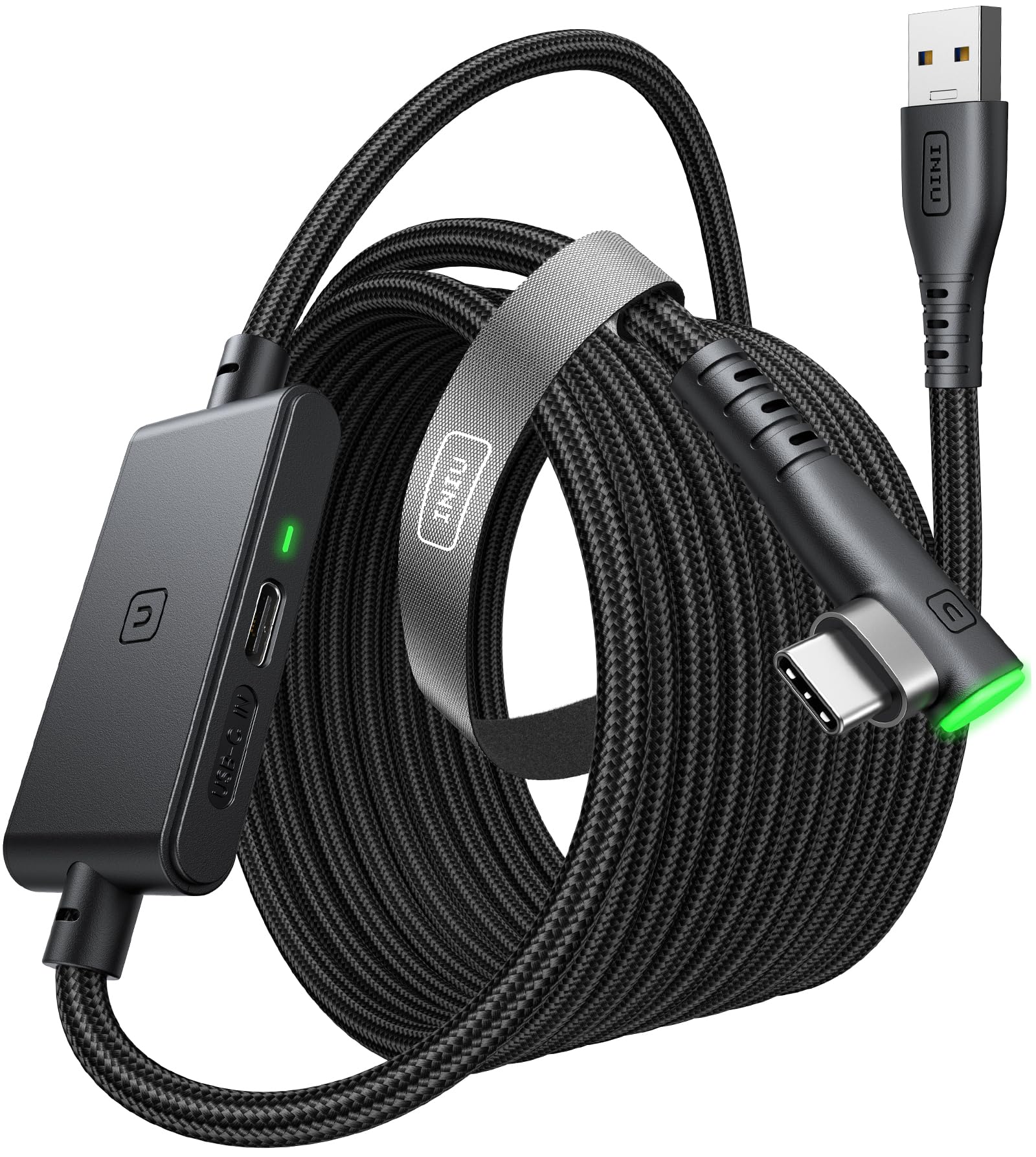 INIU Cabo Link com carregamento [4,9 m] para Meta Quest 3/3S, Oculus Quest 2/Pro, Pico 4, PC VR - Cabo de carregamento e dados de alta velocidade USB 3.0, cabo carregador USB C para acessórios de fone