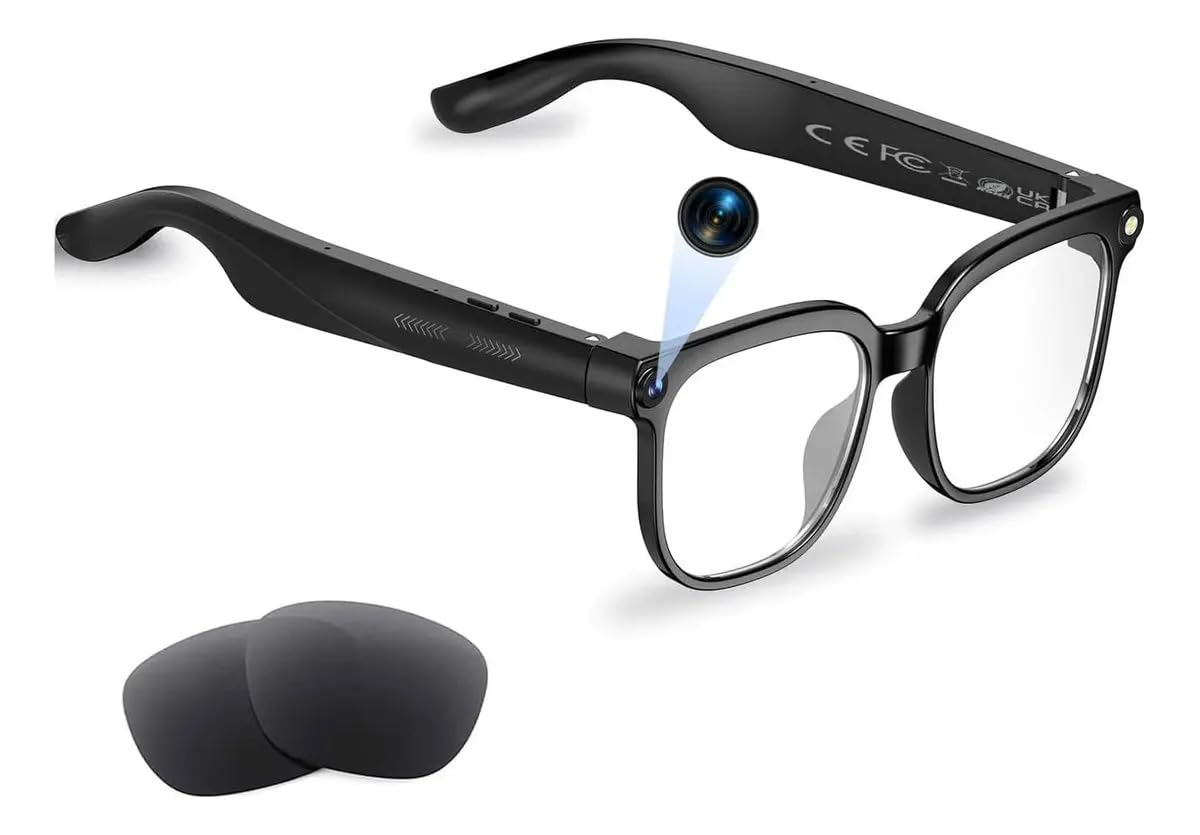 Óculos Inteligentes com Câmera HD 8MP Bluetooth Áudio Grava Vídeo Foto Chamadas Tradutor IA Assistente Compatível Android iOS