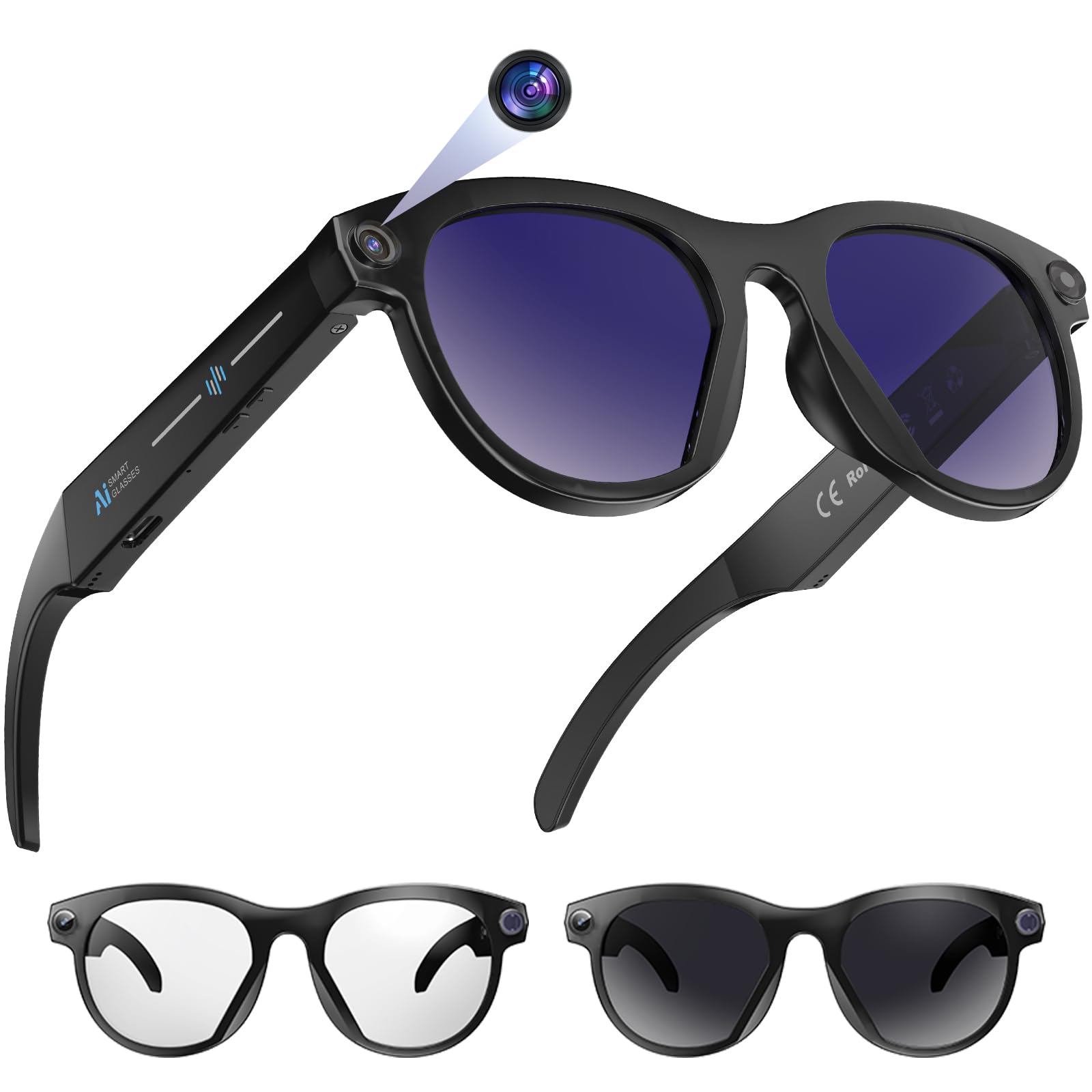 Óculos inteligentes M88-S, tradução em tempo real, câmera HD de 8 MP, áudio de ouvido aberto, assistente de voz AI, reconhecimento de objetos, Bluetooth 5.4 — lentes transparentes, tecnologia