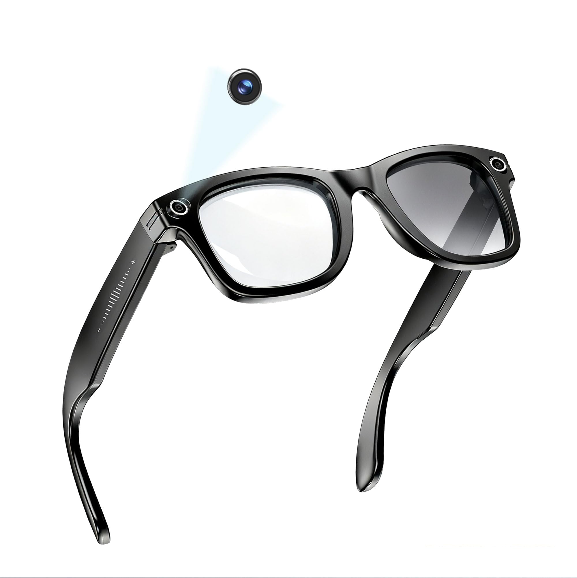 Óculos inteligentes AI com câmera, POV HD 1080p, gravação de vídeo em primeira pessoa e tradutor, reconhecimento de objetos AI, áudio Bluetooth, bateria de 290 mAh, lentes fotocromáticas para
