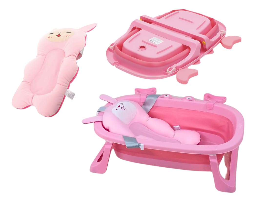 Banheira Ofurô Infantil Com Almofada Coelhinho Flutuante E Saboneteira Dobrável Compacta Segura E Confortável Ideal Para Banho De Bebê Recém Nascido Fácil De Armazenar E Transportar