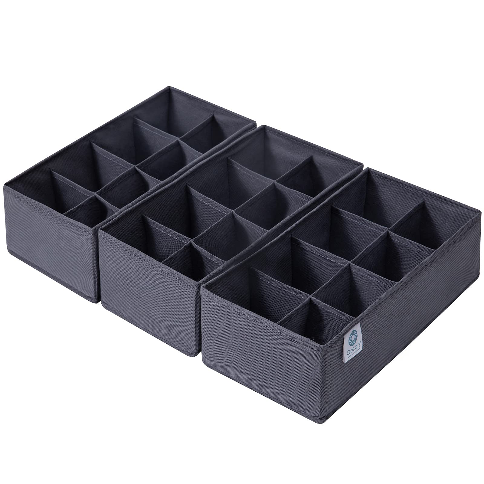 Qozary Pacote com 3 divisórias organizadoras de gavetas, caixas de armazenamento dobráveis de tecido não tecido para roupas, meias, lingerie, roupa íntima, gravata, cinto, bebê, quarto (cinza, 8 células)