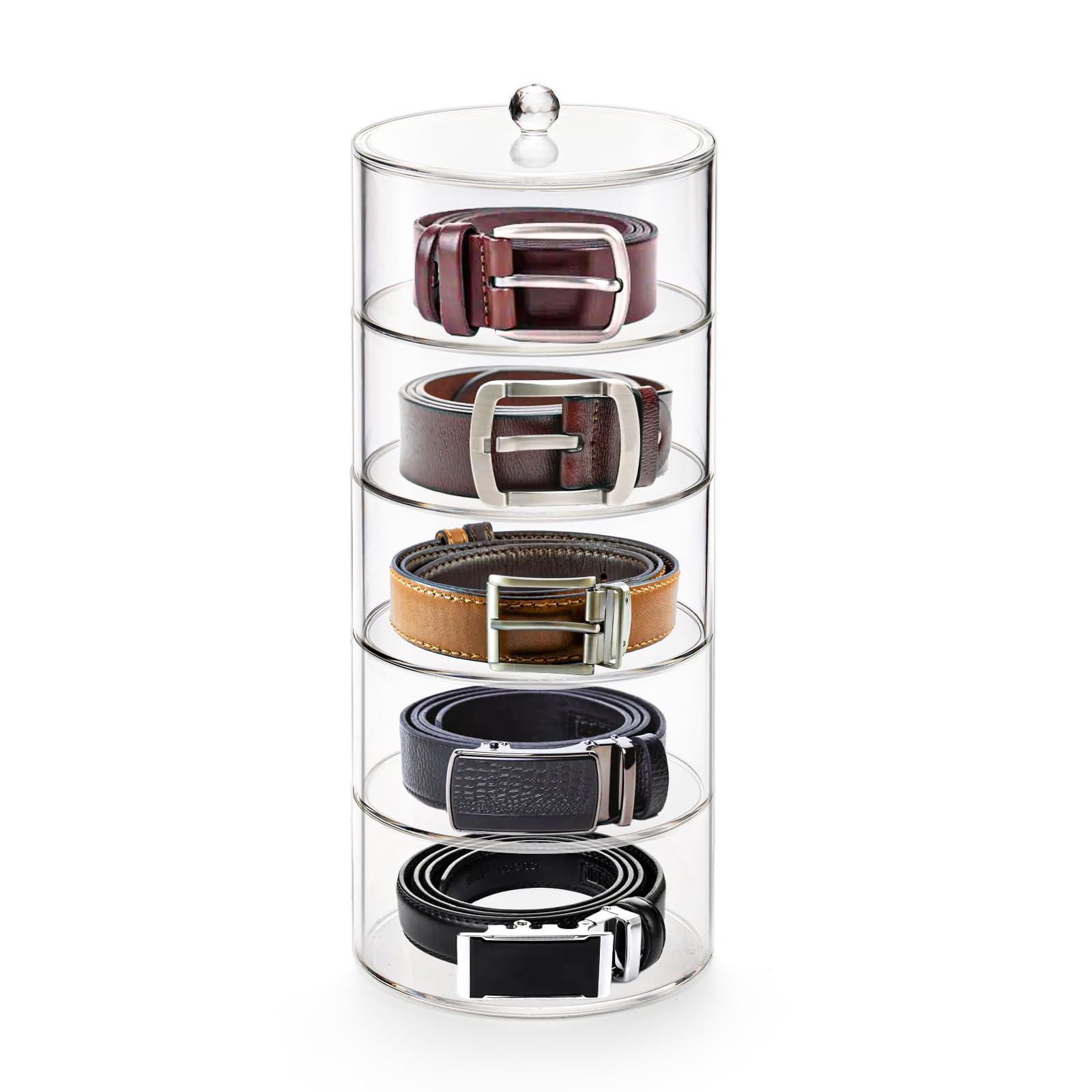 ZENFUN Organizador de cinto de acrílico de 5 camadas com tampas magnéticas, caixa de armazenamento de cinto empilhável transparente organizador redondo para relógio, acessórios de cabelo, joias, armário e gaveta, 7,6 cm A x 12,7 cm Diâmetro