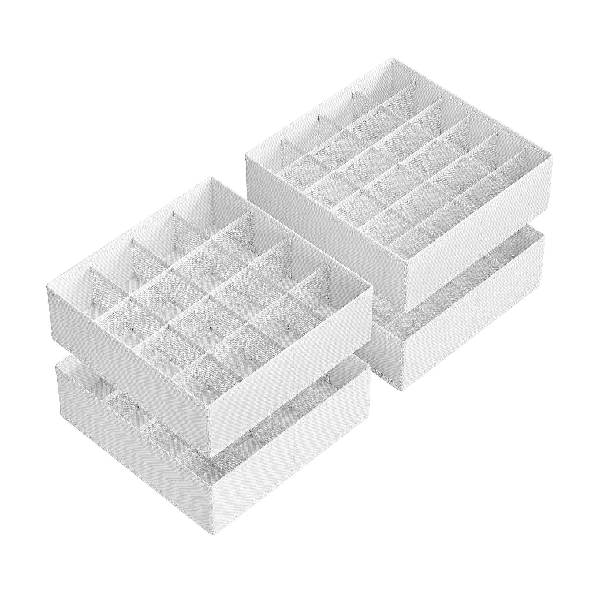 SONGMICS Conjunto de 4 organizadores de gavetas, organizadores de armário para roupas íntimas, 80 células, suportes dobráveis para meias, 29 x 29 x 10 cm, para guardar meias, gravatas, cintos, branco
