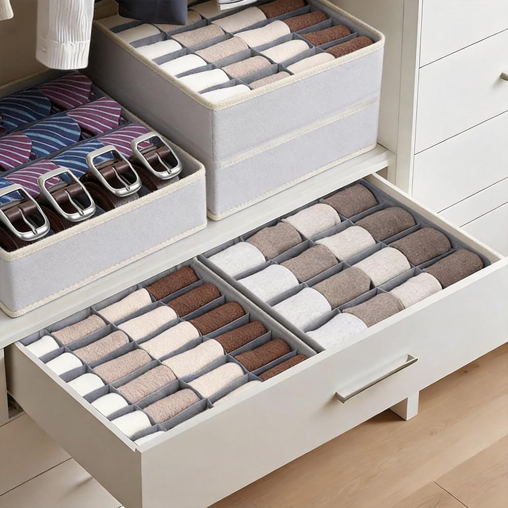 Organizador de gaveta de 24 células, dobrável, organizador de armário, caixas de armazenamento, roupas para guardar meias, lenços, gravatas, cintos (azul)