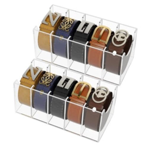 Kit 2 Organizador de Cintos em Acrílico Transparente, 5 Compartimentos, Expositor para Closet