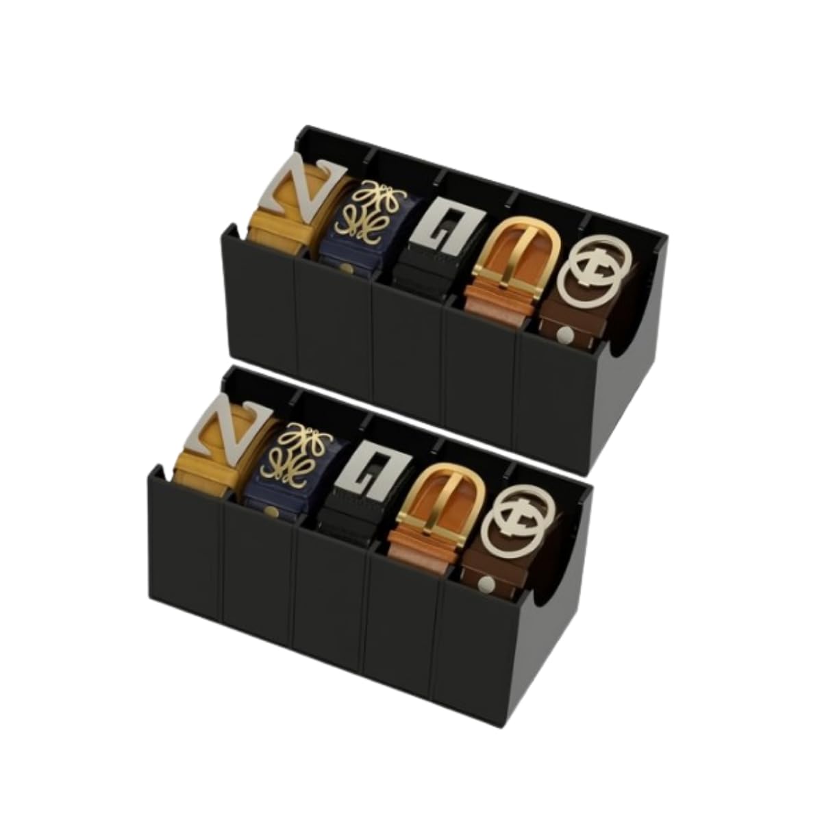 Kit 2 Organizadores de Cintos em Acrílico Preto, 5 Compartimentos, 11x8x22,5 cm