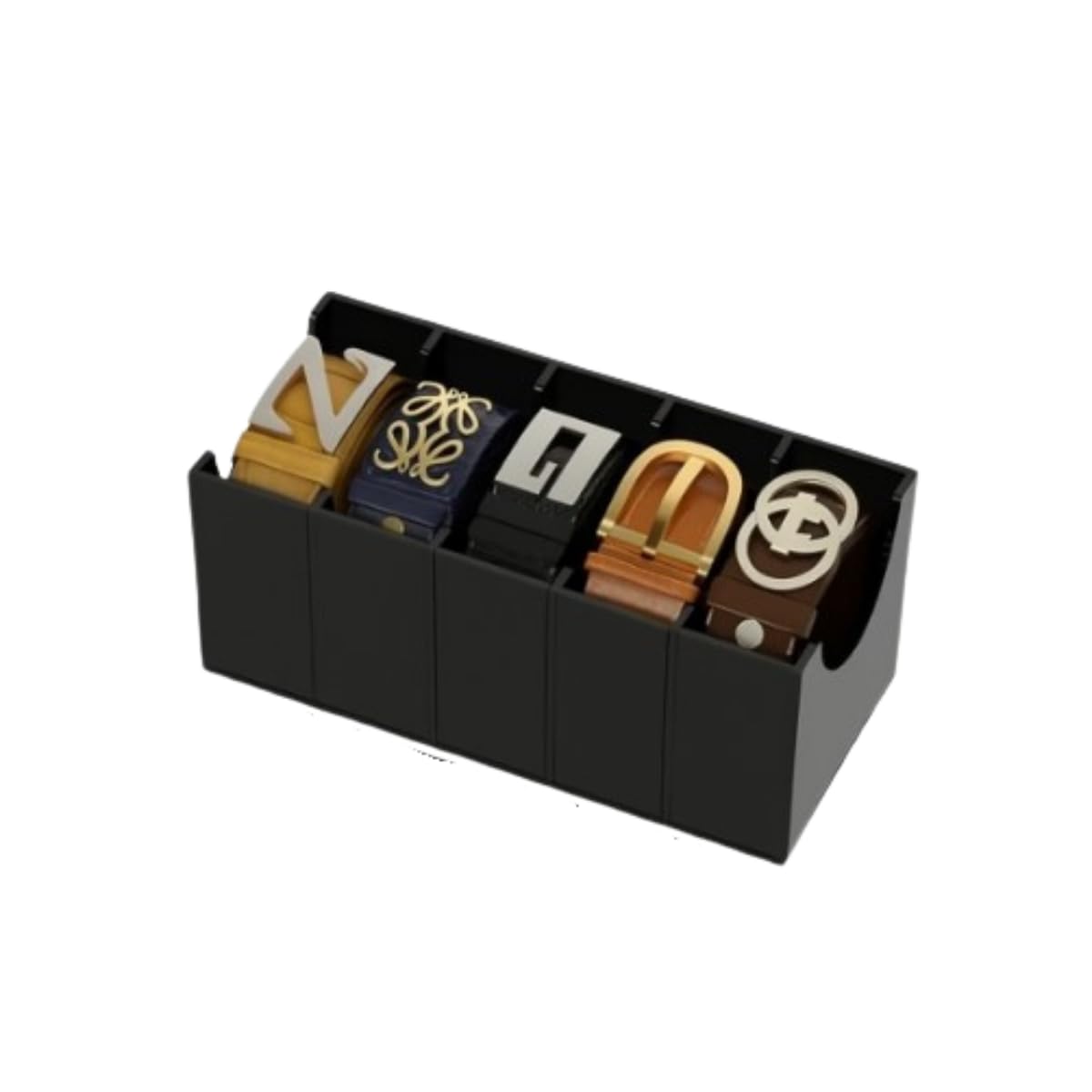 Organizador de Cintos em Acrílico Preto, 5 Compartimentos, 11x8x22,5cm