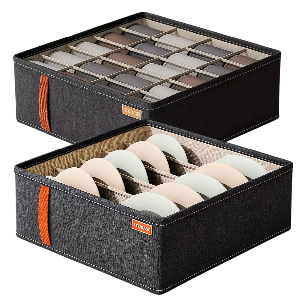 Kit 2 Organizadores Gaveta com 20 Divisórias Meias Cuecas Calcinhas Lingerie Cintos Gravatas Acessórios Roupa Íntima Dobrável Portátil (Kit-1 Calcinha 1 Soutien)