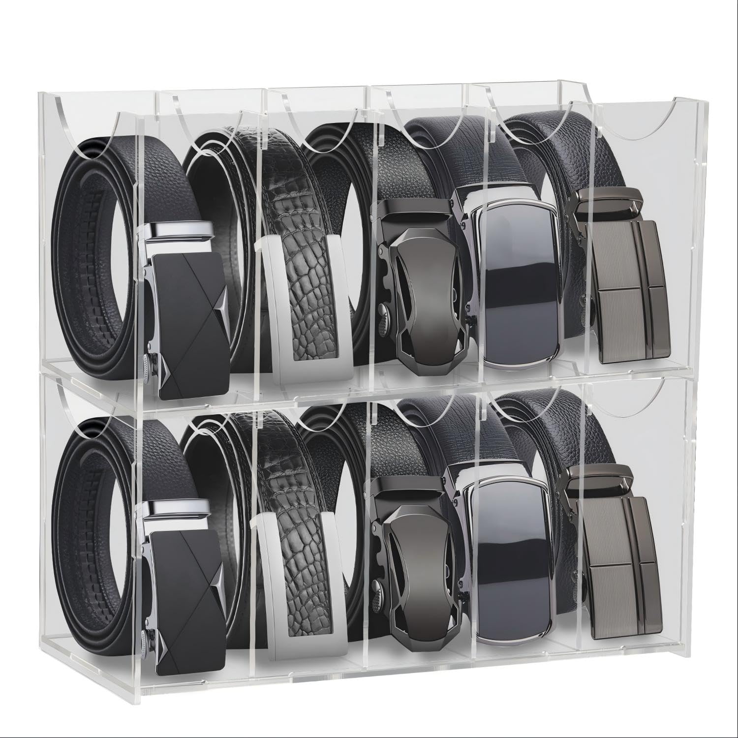 Conjunto de 2 Peças, 28 x 13,5 cm, Organizador de Cinto de Acrílico com 5 Compartimentos, Organizador Acrilico