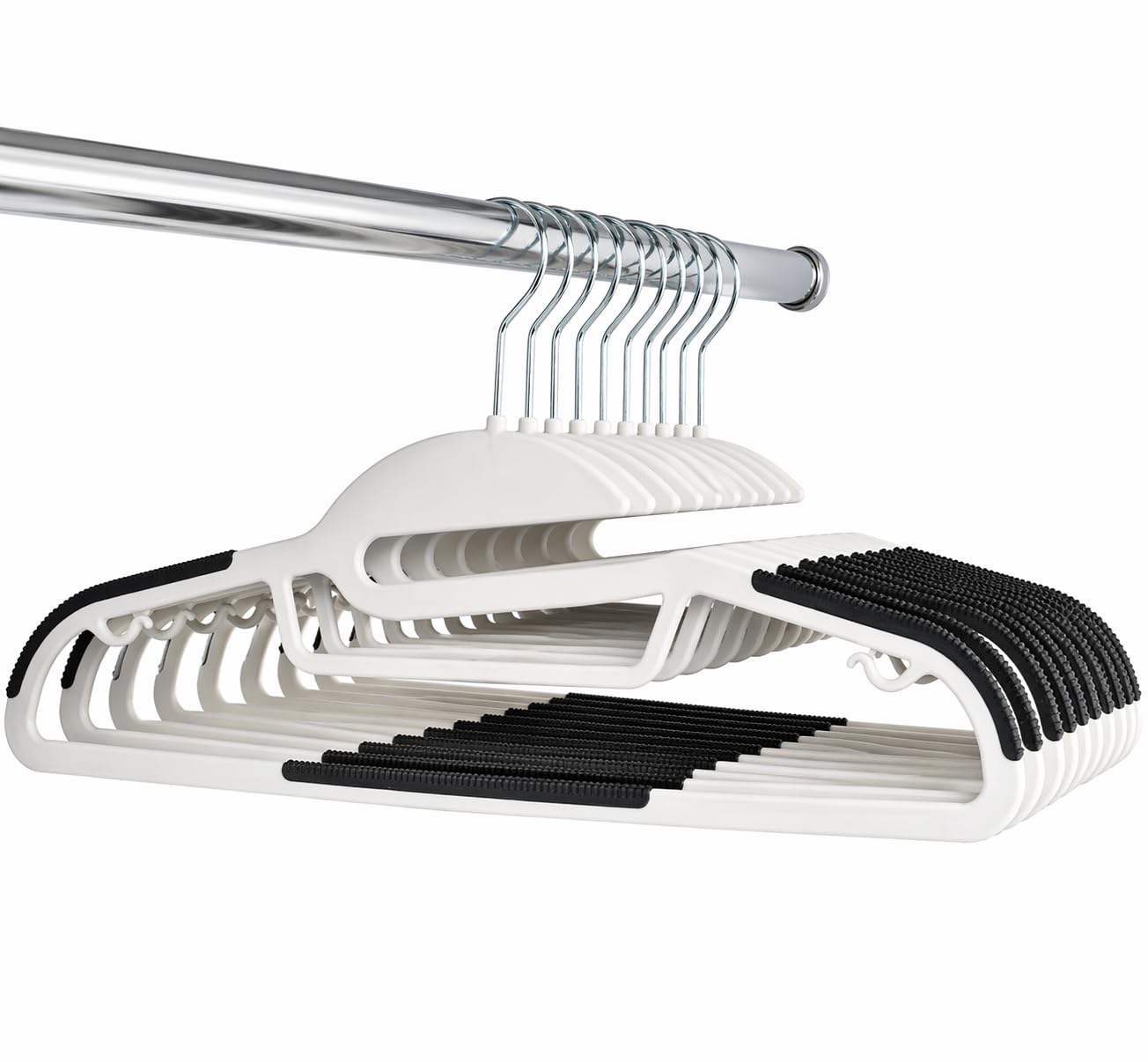 Kit 30 Cabides Slim de Plástico Adulto Antideslizante Ganchos Para Alças e Repartição para Cintos 41x21,5 cm