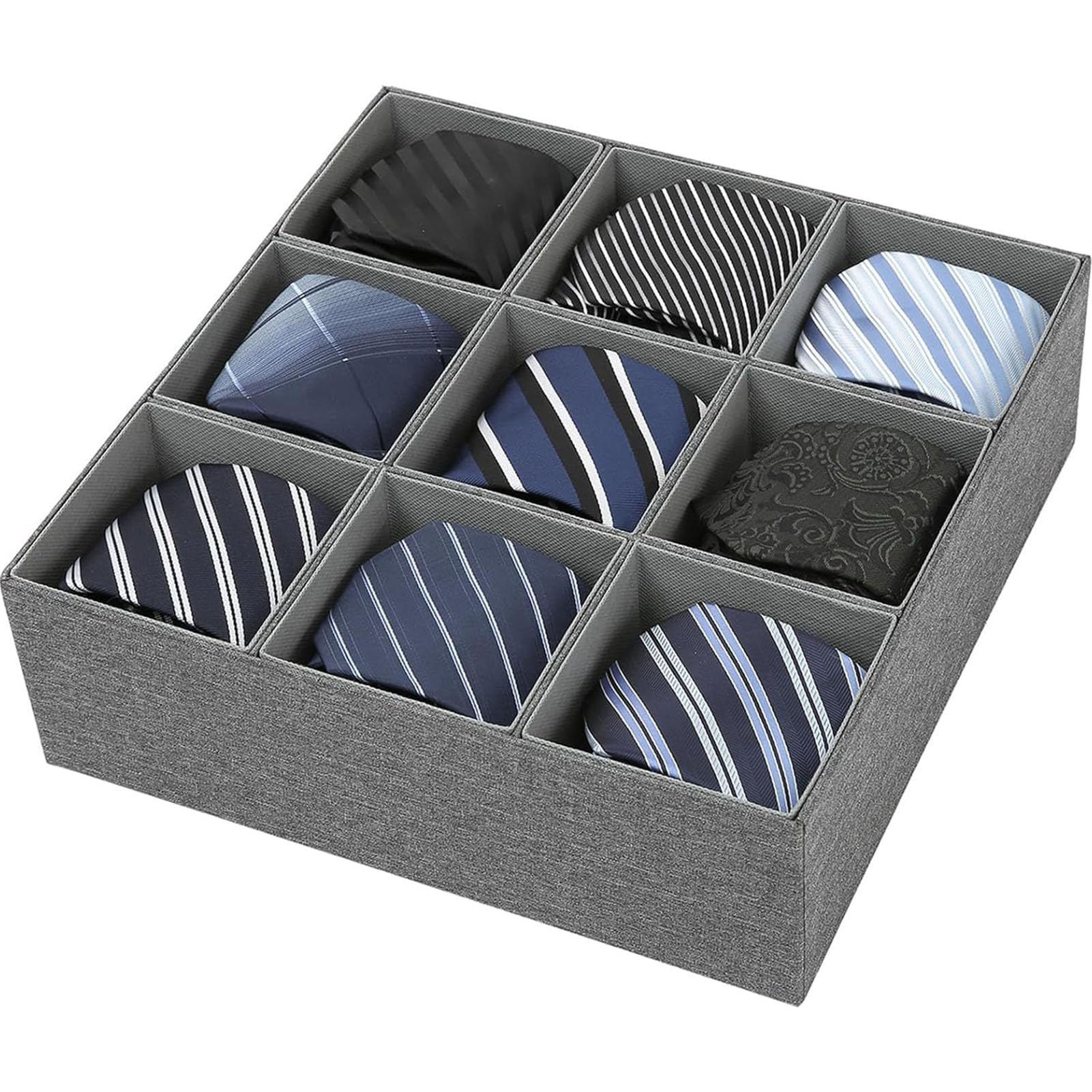 Organizador de cinto para gaveta, 9 seções de tecido não tecido, dobrável, organizador de gavetas, caixa de gravata para meias, lenços, gravatas, cintos