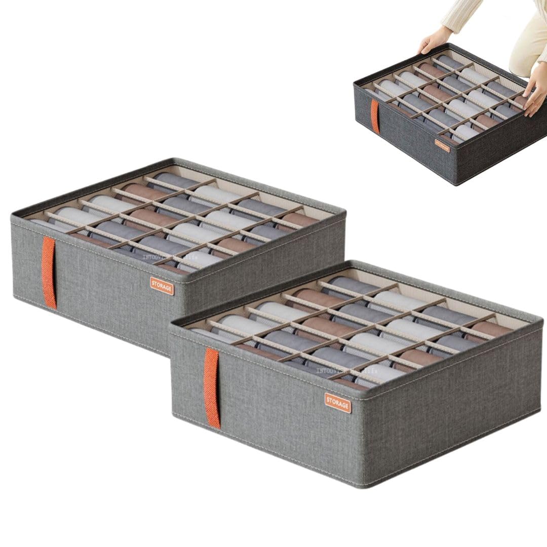 Kit C/2 Caixas Organizadoras de Roupas Íntimas com 20 Divisórias - Ideal para Meias, Cuecas, Calcinhas, Gravatas e Mais - Compacta, Dobrável, com Zíper e Fácil de Limpar