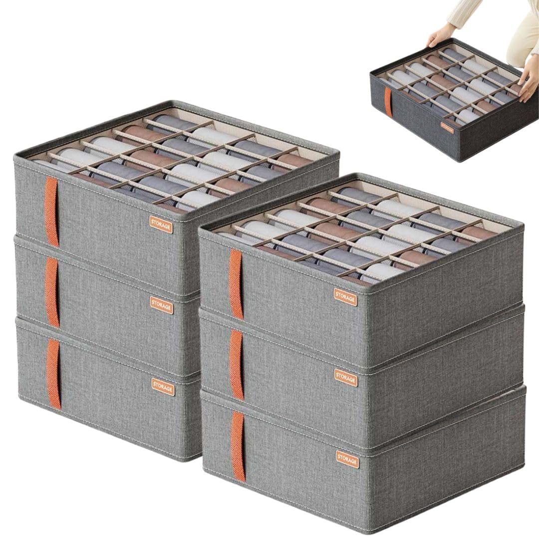 Kit C/6 Caixas Organizadoras de Roupas Íntimas com 20 Divisórias - Ideal para Meias, Cuecas, Calcinhas, Gravatas e Mais - Compacta, Dobrável, com Zíper e Fácil de Limpar