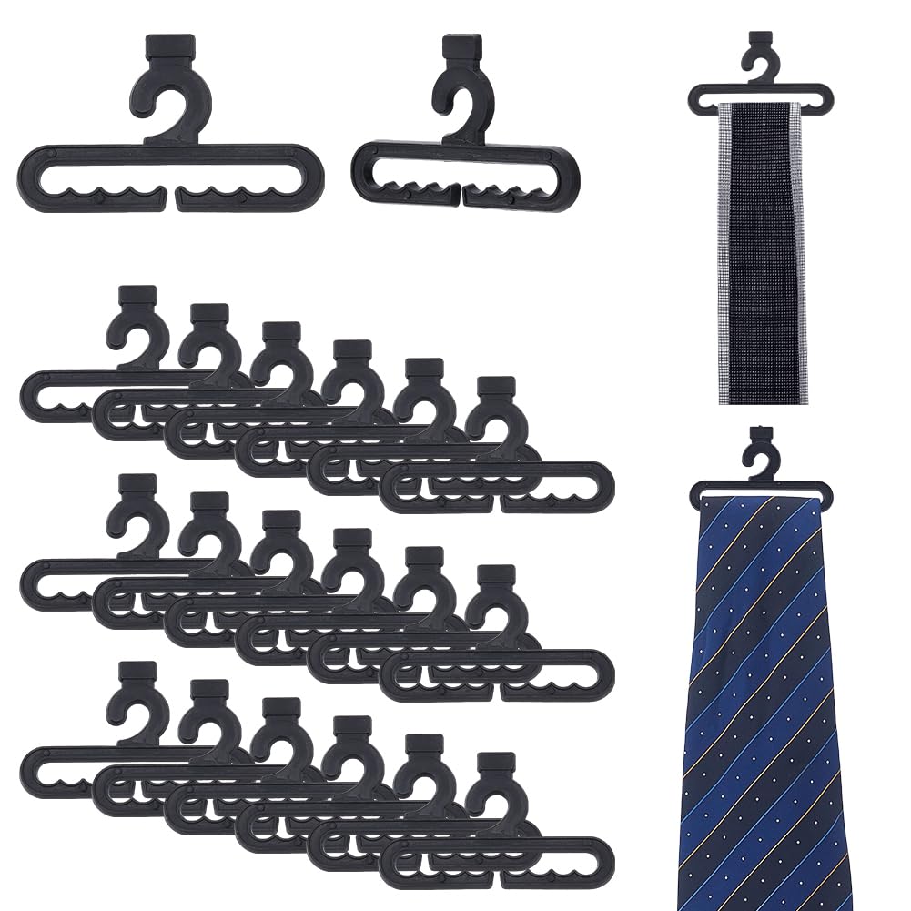 AHANDMAKER 30 ganchos de gravata de plástico preto para guardar espaço para guardar espaço para homens, mulheres, cintos, cachecóis, expositor de varejo, organizador de armário, 4,16 x 7 cm