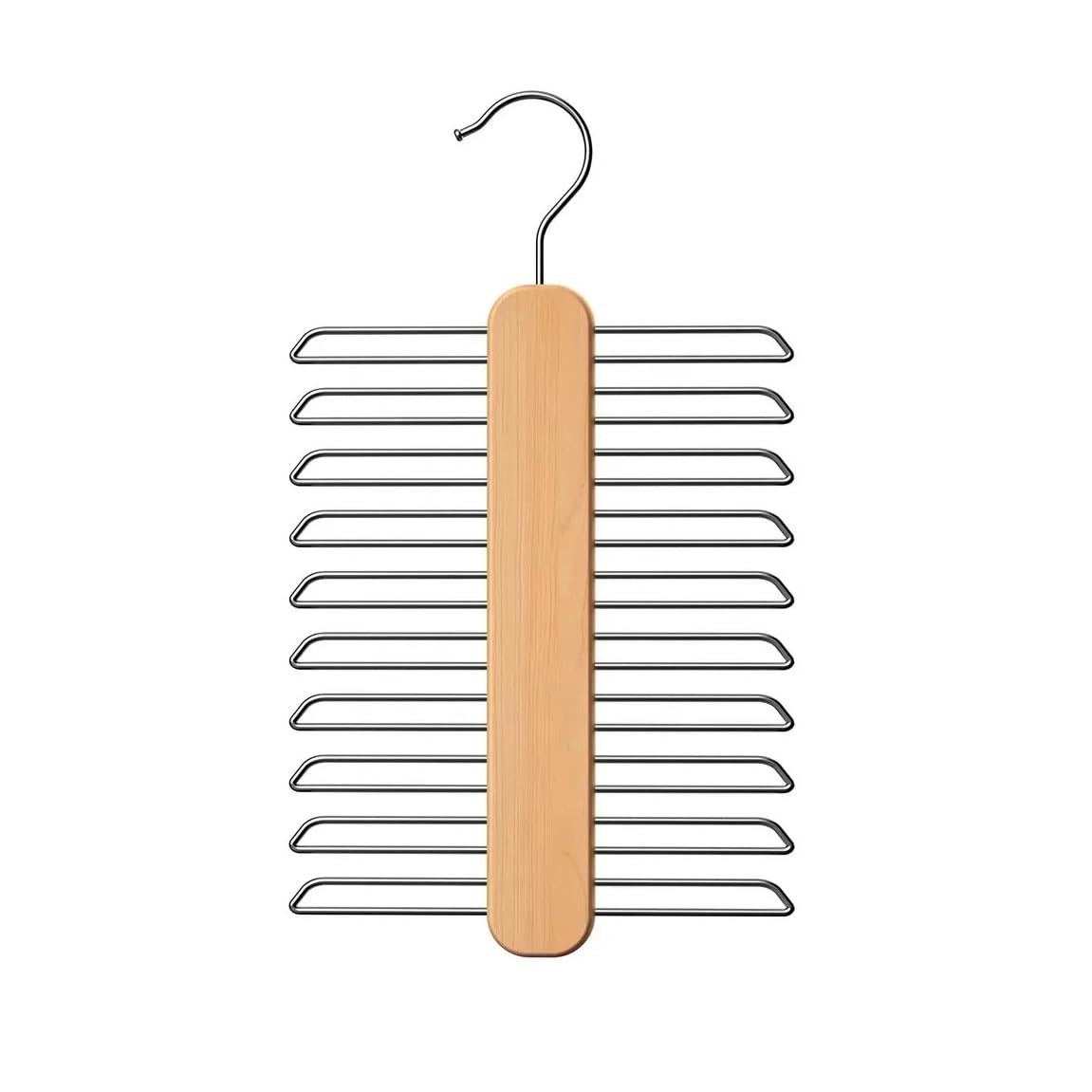 Organizador Porta Gravatas Madeira | Com Ganchos Cromados Adequado Para Guarda-roupa