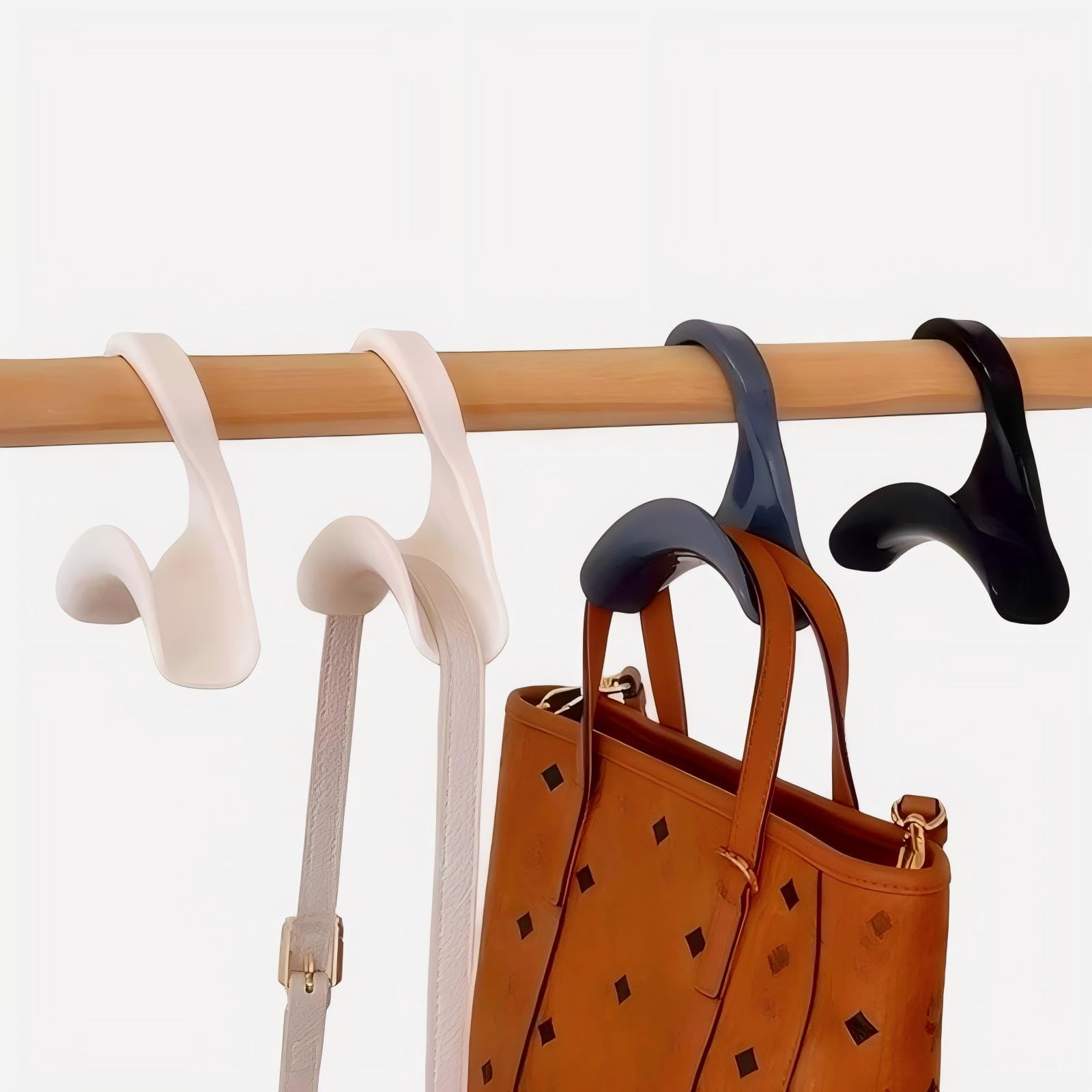 Kit Ganchos Porta Bolsas e Cabides para Varão (8, Preto) | Suporte para Bolsas, Chapéus, Cachecóis e Gravatas, PP Resistente 15kg