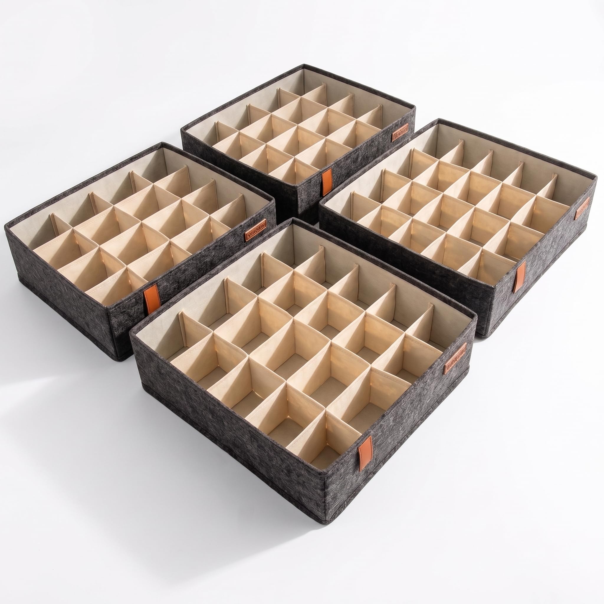 Kit com 4 Organizadores de Gaveta para Roupas Íntimas e Meias – 20 Divisórias para Meias, Cuecas, Calcinhas, Gravatas e Acessórios – Dobrável, com Zíper e Fácil de Limpar