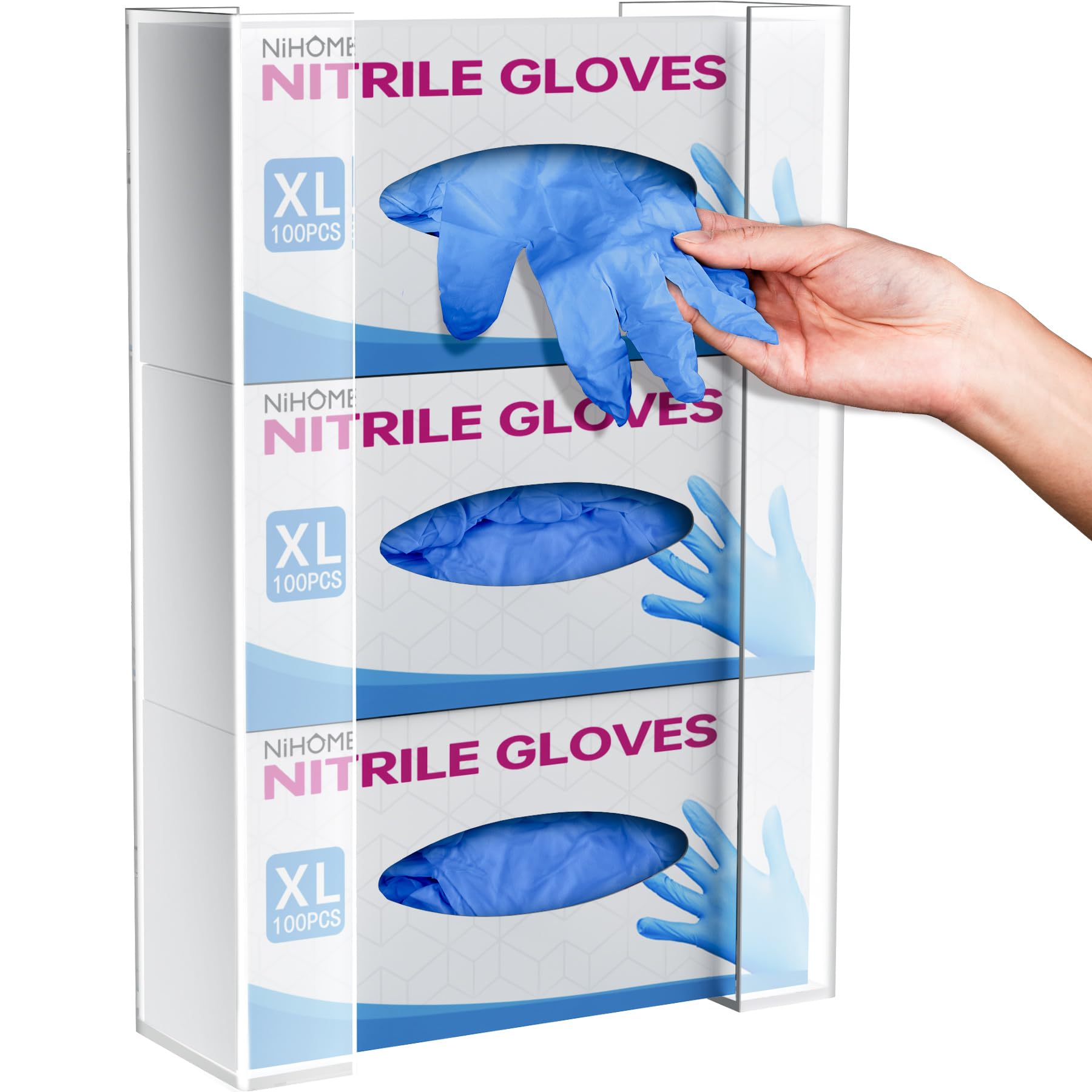 NiHome Porta-luvas de parede de acrílico transparente multicamadas, dispensador de caixa de lenços para cozinha, banheiro, garagem, laboratório, salão, organizador ajustável para luvas, lenços de