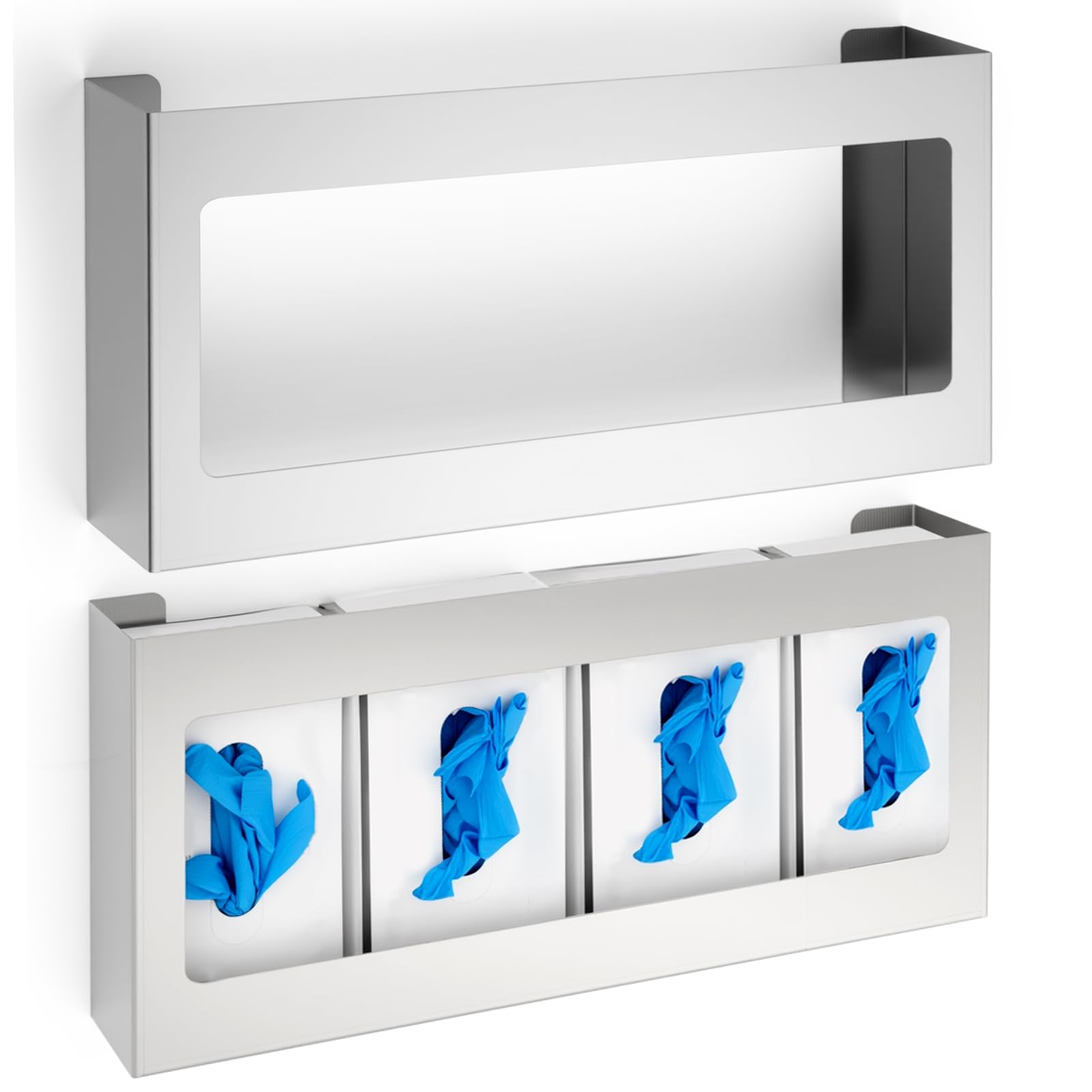 Blulu 2 porta-luvas/dispensador de aço inoxidável, organizador de porta-luvas montado na parede (25,4 cm A x 53,3 cm L x 9,5 cm D)