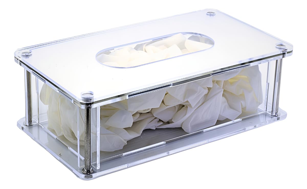 Caixa Organizadora em Acrílico com Tampa – Dispenser Porta Luvas Premium Transparente e Prata com Acabamento Espelhado