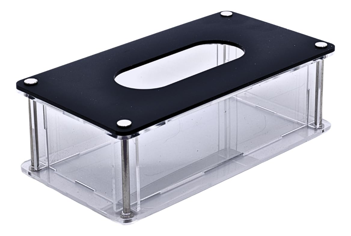 Caixa Organizadora em Acrílico com Tampa – Dispenser Porta Luvas Premium Transparente e Preto Fosco com Acabamento Espelhado