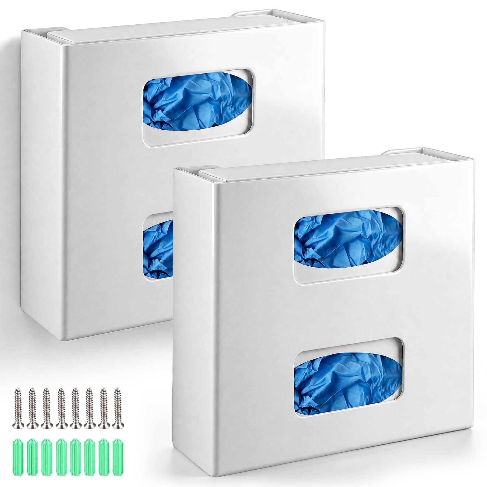 2 porta-luvas duplo, suporte de parede ou dispensador de bancada, serve para caixas de látex de nitrilo descartáveis padrão, organizador de plástico durável para uso em laboratórios médicos