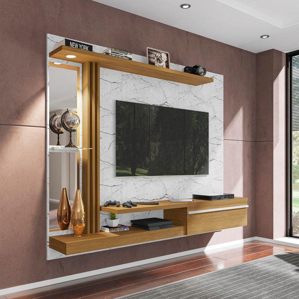 BECHARA FURNITURE Painel para Tvs 55 Polegadas Led Prateleira de Vidro Denver Bechara