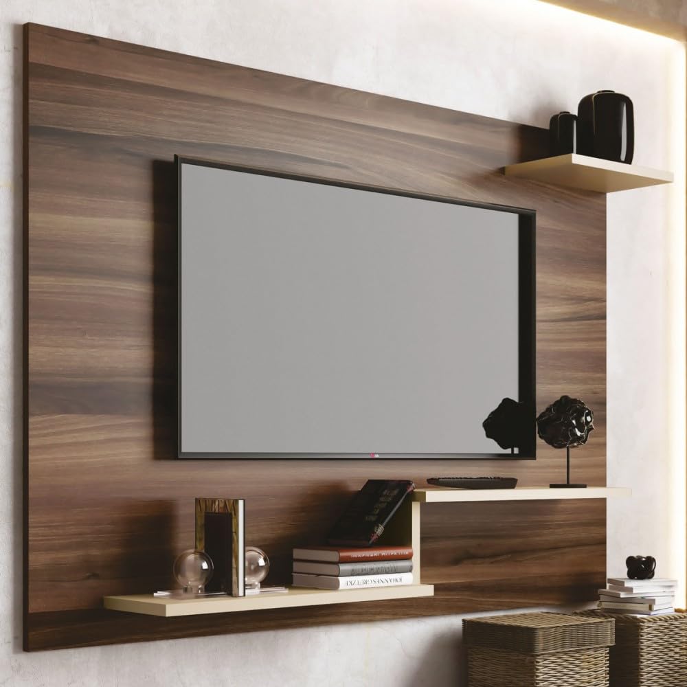 Painel para TV até 43 Polegadas 3 Prateleiras Denver 110cm Nogueira/Off White - J Carvalho