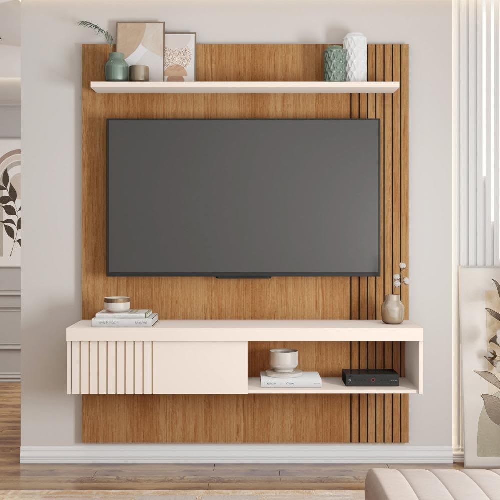 Caemmun Painel para Tv até 55 Polegadas Safira Freijó/off White