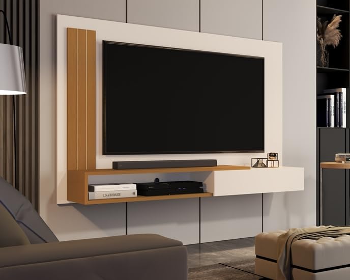 JM Casa dos Móveis Painel Para TV de até 50 P Smart Luxo Martins com porta cor Off white/Nature - MJM Casa dos Moveis